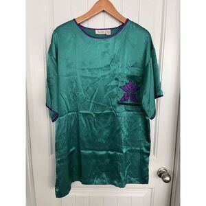 Vintage Victorias Secret Gold Label Satin Nightgown Sleep Shirt Turquoise Large‎